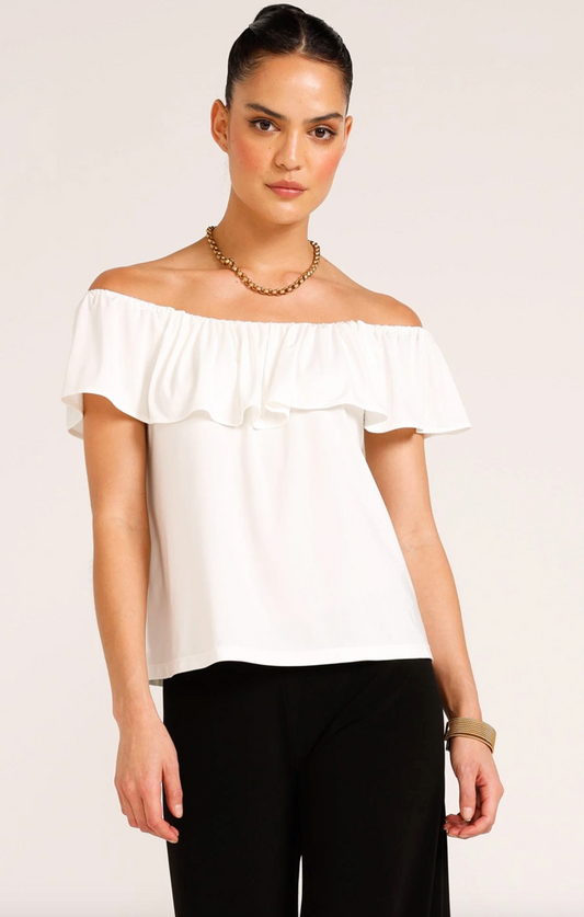 Off Shoulder Frill Top- WHITE