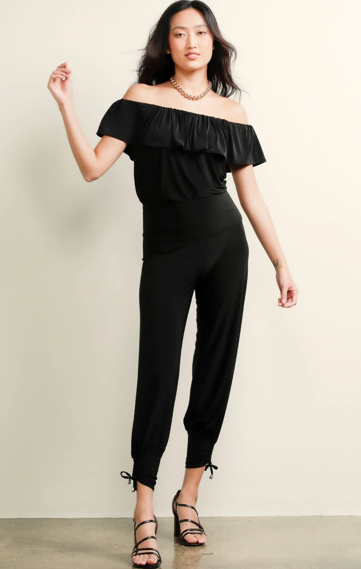 Off Shoulder Frill Top- Black