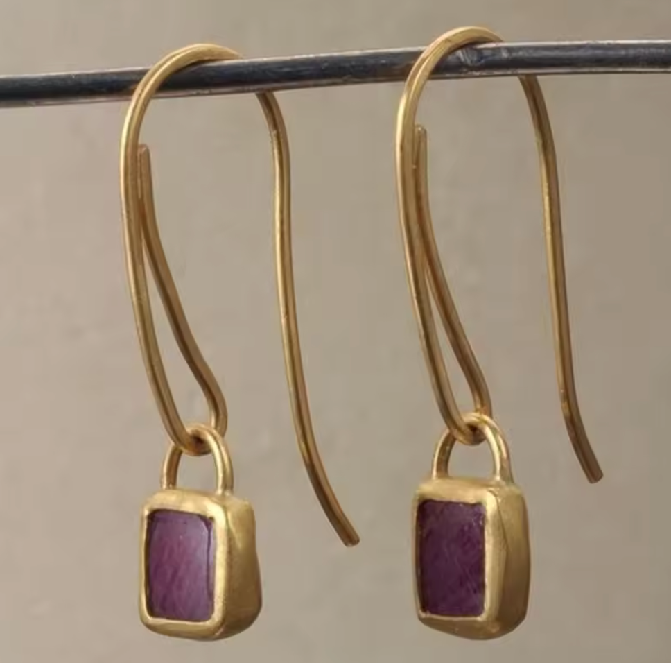 Gold and Mauve Drop Earrings